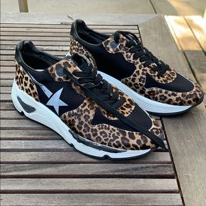Golden Goose Running Shoes Leopard Pony White Star